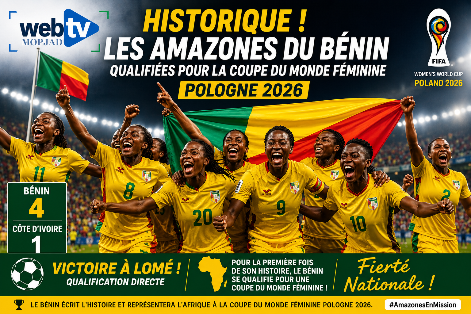 Sport  : les Amazones du Bénin qualifiées pour la Coupe du Monde Féminine Pologne 2026