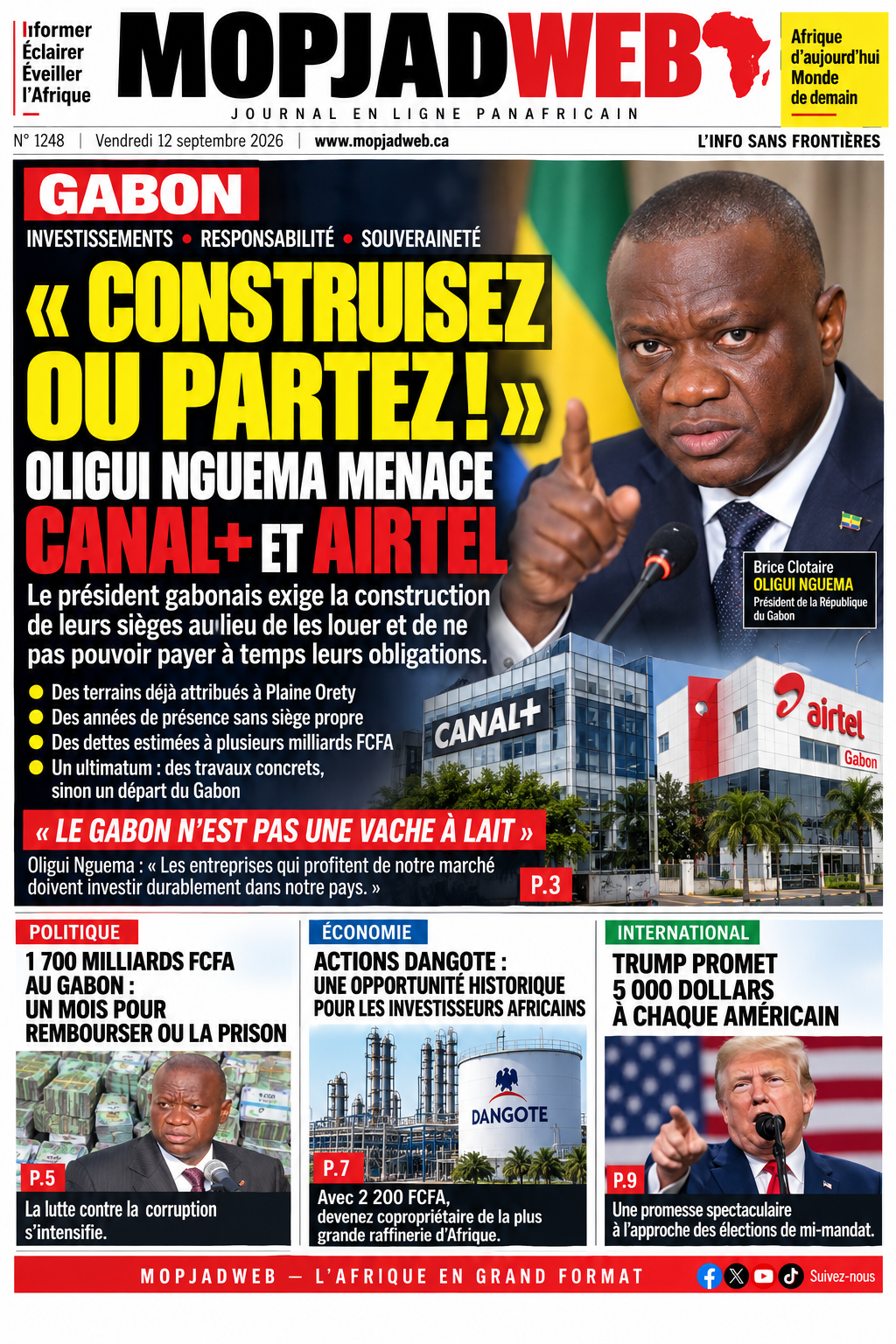 GABON : « CONSTRUISEZ OU PARTEZ ! » — OLIGUI NGUEMA MET AIRTEL ET CANAL+ FACE À LEURS RESPONSABILITÉS