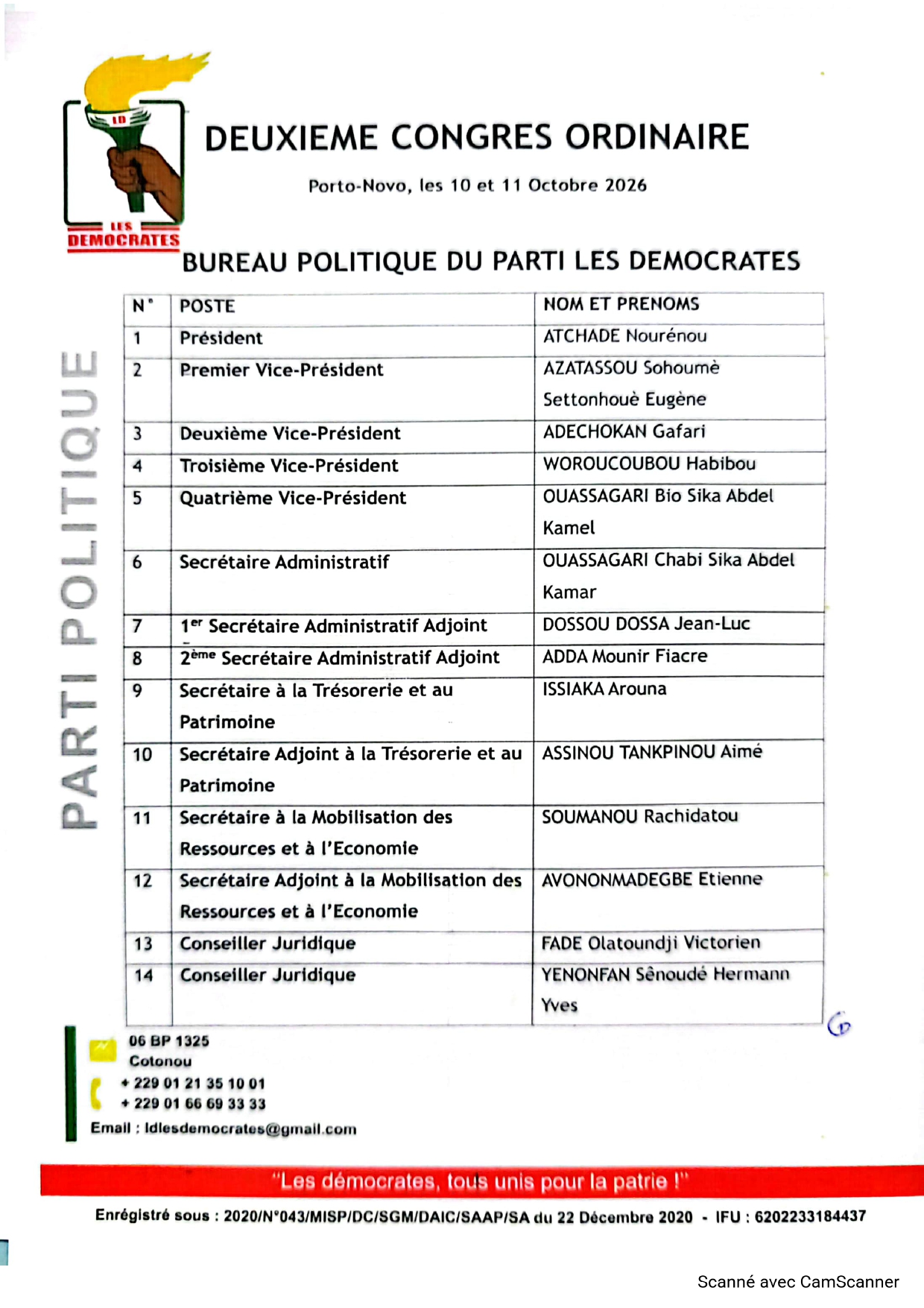 Congrès des 10 et 11 octobre 2026 : Les Démocrates renaissent de leurs cendres et se dotent d’un nouveau Bureau politique