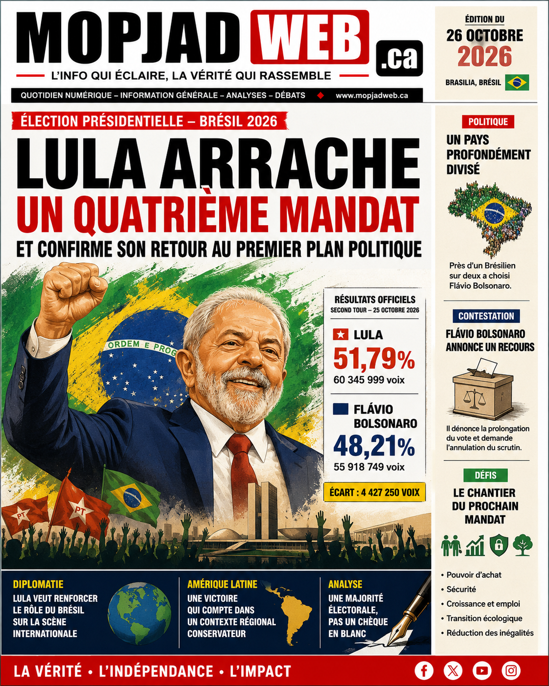 BRÉSIL : LULA ARRACHE UN QUATRIÈME MANDAT ET CONFIRME SON RETOUR AU PREMIER PLAN POLITIQUE